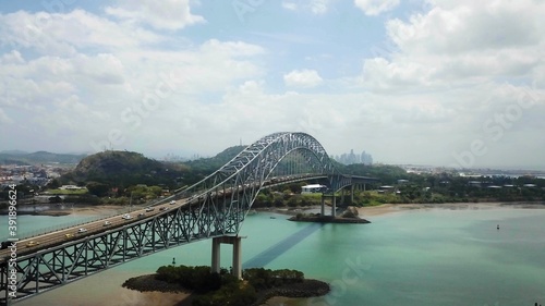 Bridge of the Americas - Panama. Aerial view of the metallic bridge that crosses the Panama Cannel