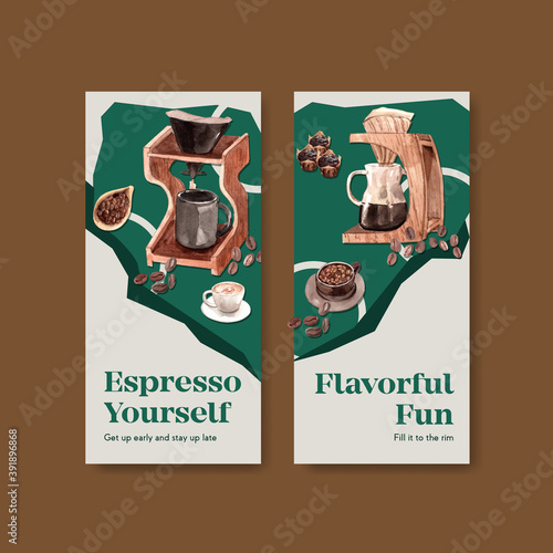 Flyer template with international coffee day concept design for advertise and brochure watercolor vector