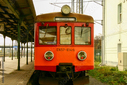Front of Polish Railway Operator (PKP) class EN57 train for Katowice