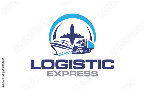 Illustration logistics and express delivery company logo design template