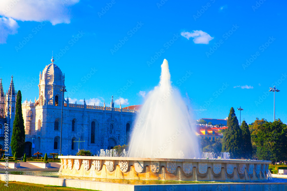 Jeronimos Monastery and Fountain in Lisbon Portugal 
