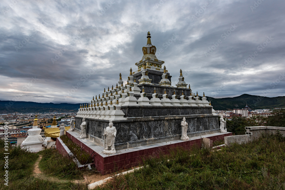 Panoramic view of Shangri-La at Baita Temple, Shangri-La, Yunnan, China Panoramic view of Shangri-La at Baita Temple, Shangri-La, Yunnan, China