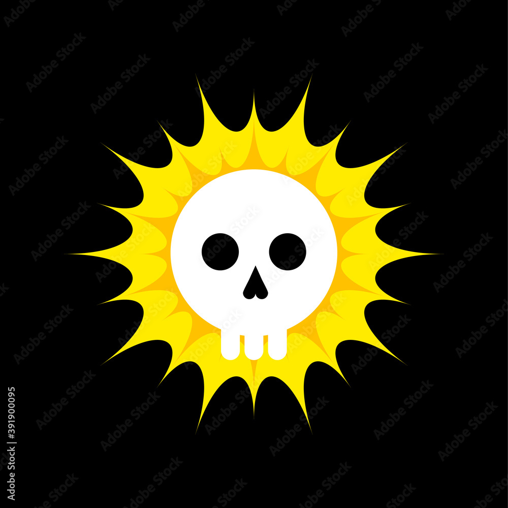 skull flat symbol with sun. skull pirate flag symbol. skull flat design vector illustration