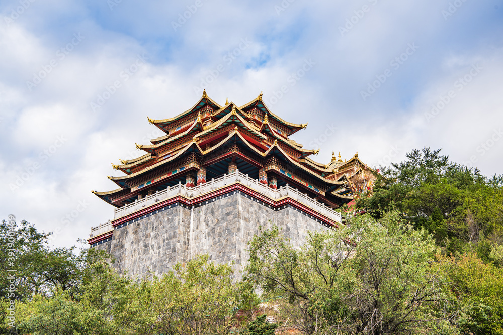 Mountaintop Temple in Guishan Park, Shangri-La, Yunnan, China Mountaintop Temple in Guishan Park, Shangri-La, Yunnan, China