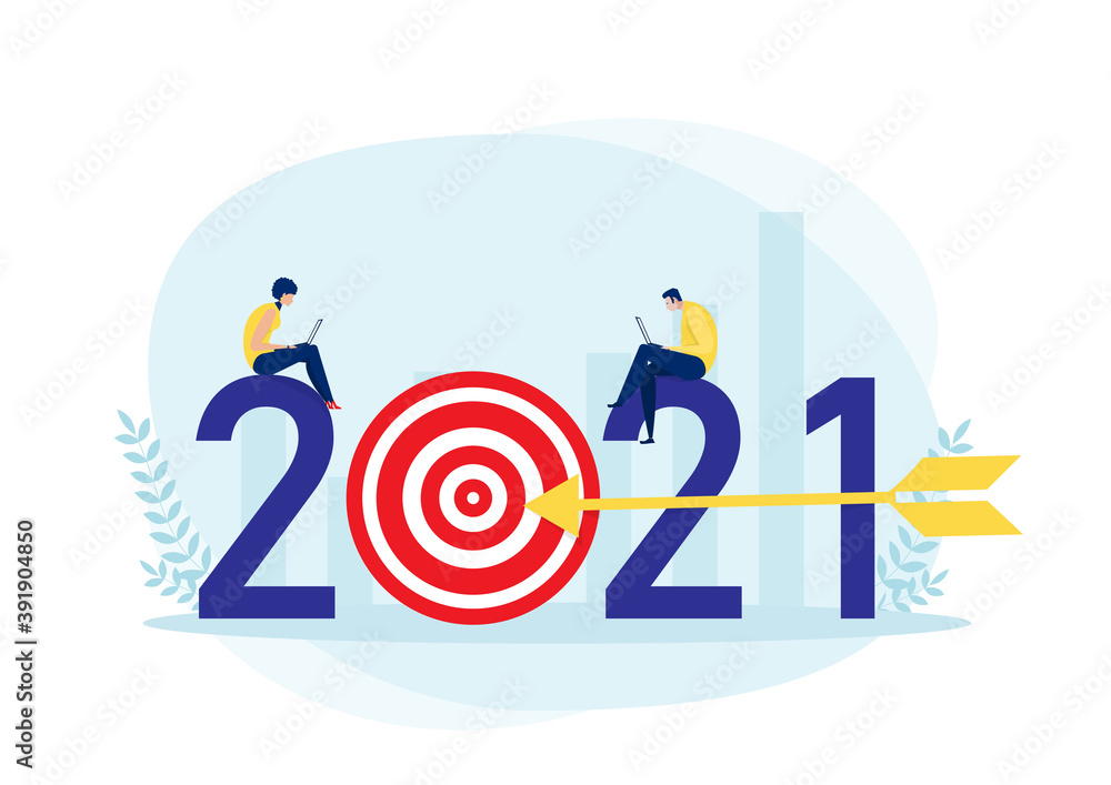 2021 Business plan and target achievement Concept vector illustrator. 2021 Business plan and target achievement Concept vector illustrator.