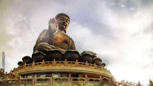 Close-up of Buddha statue on Lantau Island, Hong Kong