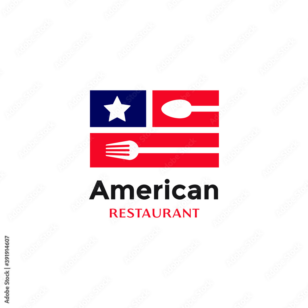 fork spoon with american flag for usa restaurant logo