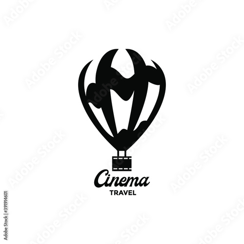 hot air ballon with movie cinema rell logo design