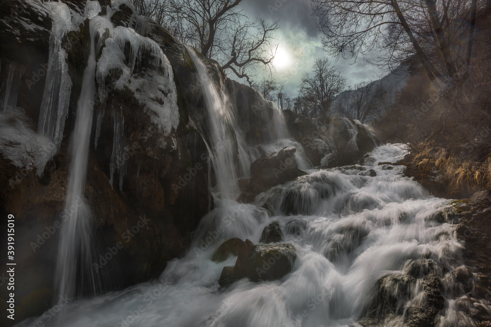 Close-up of waterfalls and stream in the mountain. Close-up of waterfalls and stream in the mountain.