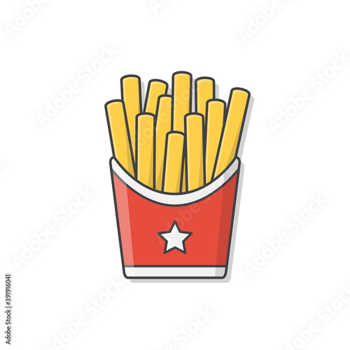 French Fries In Paper Box Vector Icon Illustration. Potato Fries In Fast Food Box Icon