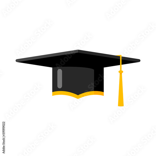 Student graduation hat isolated on white background. Square academic cap. Symbol of bachelor's and master's degree. Flat style vector illustration.
