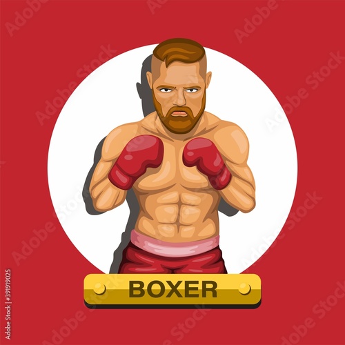 Boxer, boxing fighter athlete sport character concept in cartoon illustration vector photo