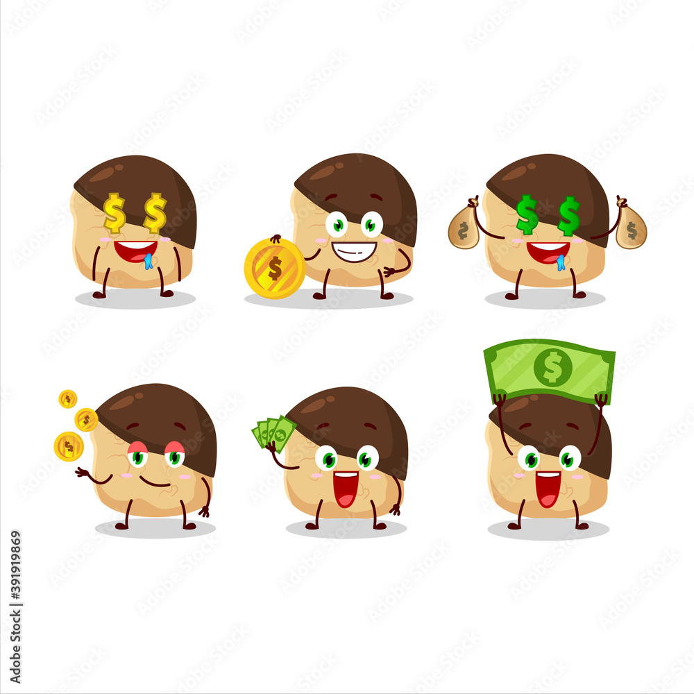 Chocolate slime cookies cartoon character with cute emoticon bring money Chocolate slime cookies cartoon character with cute emoticon bring money