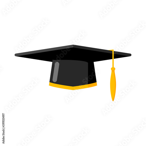 Student graduation hat isolated on white background. Square academic cap. Symbol of bachelor's and master's degree. Flat style vector illustration.