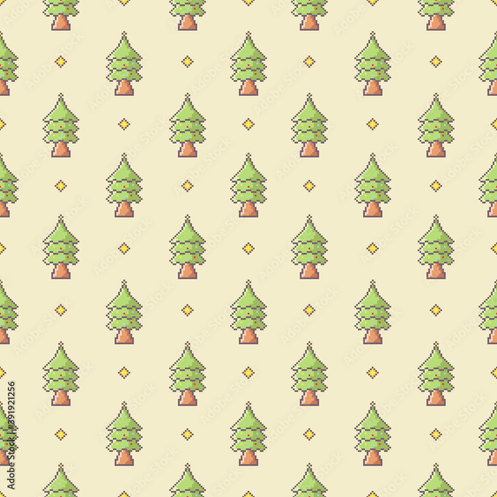 pixel pine tree seamless pattern background design vector pixel pine tree seamless pattern background design vector