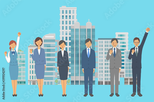 応援する会社員達のベクターイラストセット　オフィス街