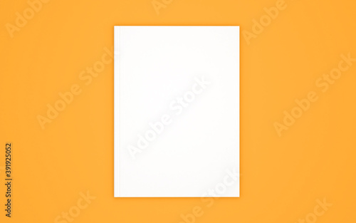 Blank book cover template isolated on yellow background. 3D rendering.