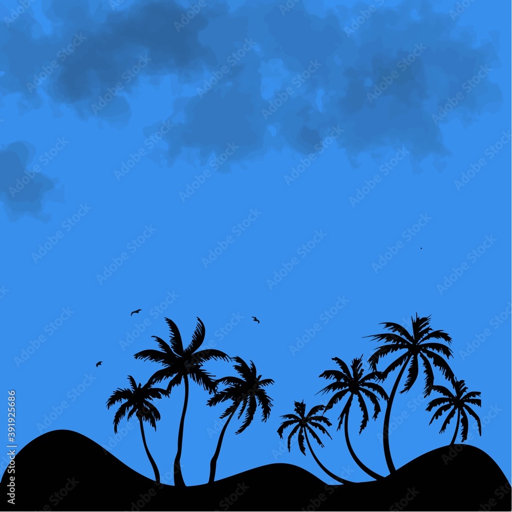 symbol design illustration landscape with palm silhouettes and beautiful sky.