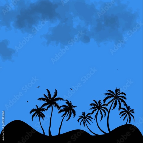 symbol design illustration landscape with palm silhouettes and beautiful sky.