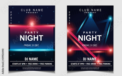 Night dance party music layout design template background with dynamic gradient style. Colorful electro style vector for concert disco, club party, event flyer invitation, cover festival poster
