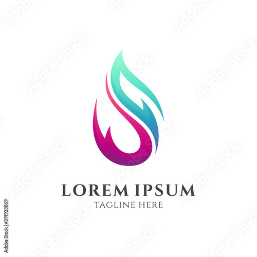 Abstract Fire and Water Drop Logo Concept, Simple Style, Gradient Color