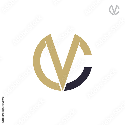 Initial Letter C and V, CV/VC Logo, Simple Flat Style