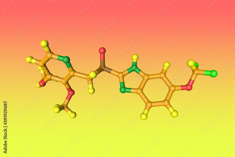 Molecular model of pantoprazole, a medication used to reduce gastric ...