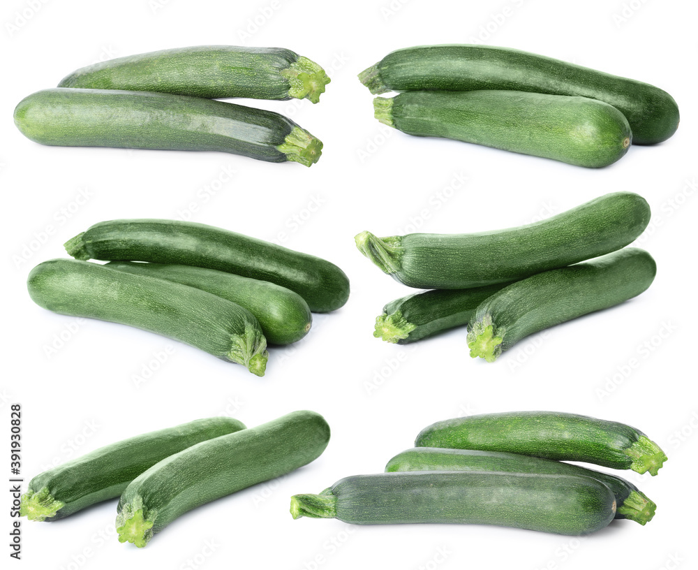 Set of whole fresh zucchinis on white background Set of whole fresh zucchinis on white background