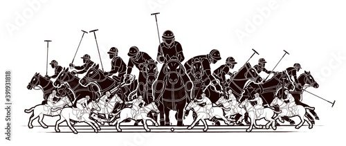Horses Polo players action cartoon graphic vector
