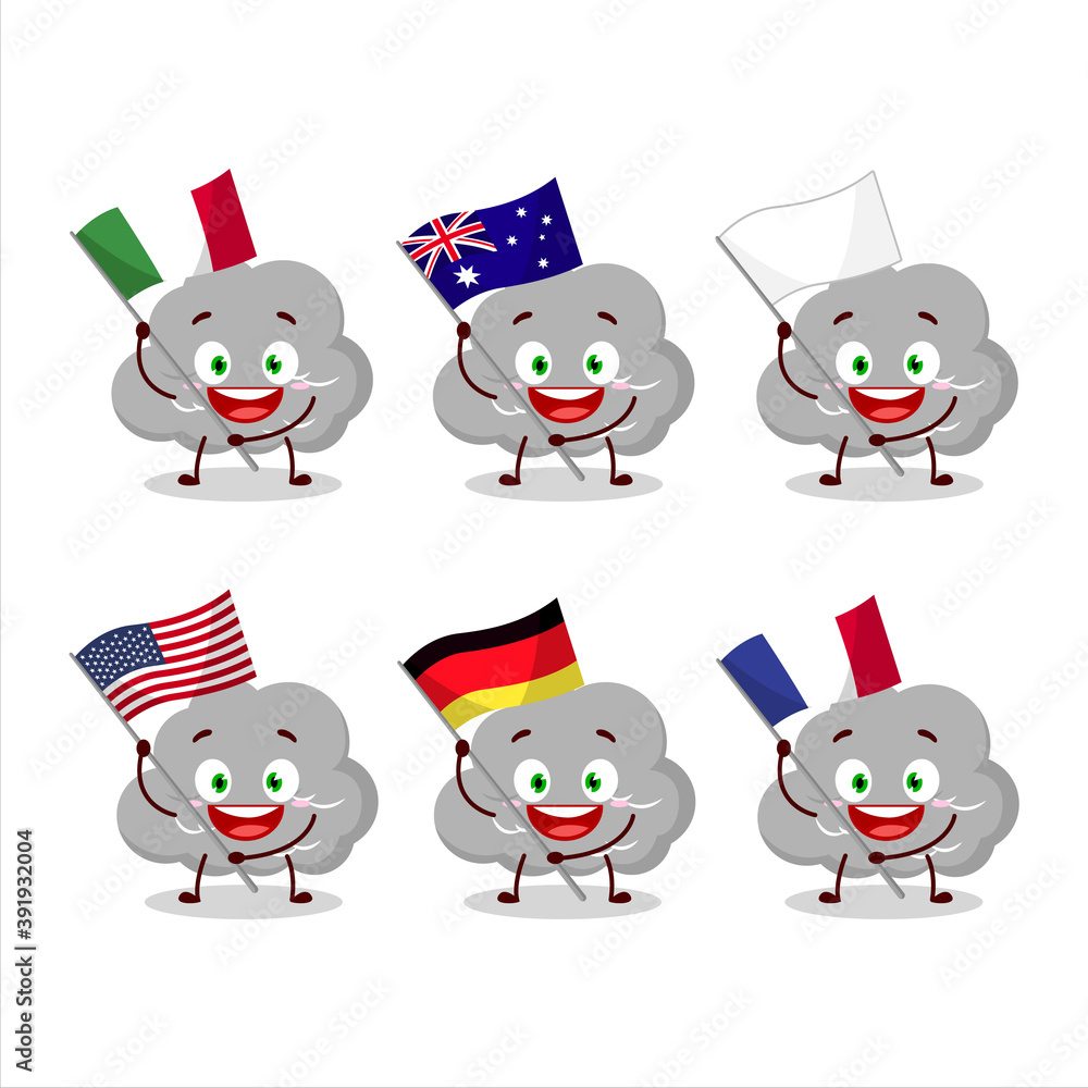 Dark cloud cartoon character bring the flags of various countries Dark cloud cartoon character bring the flags of various countries