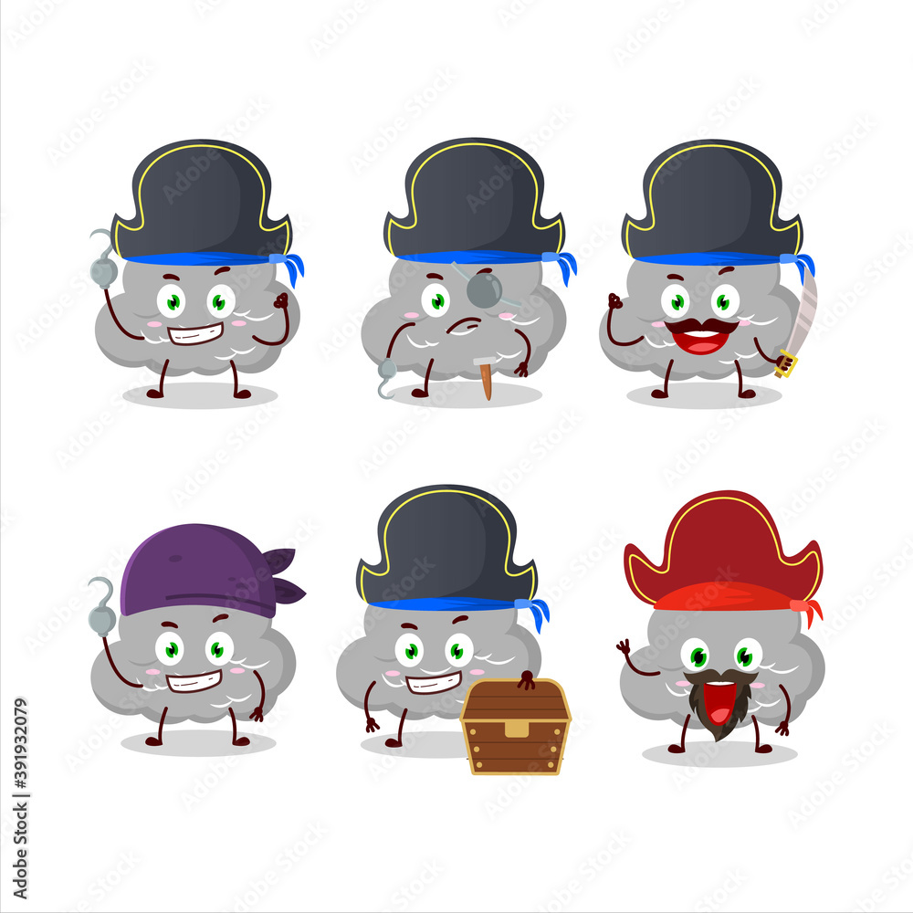 Cartoon character of dark cloud with various pirates emoticons Cartoon character of dark cloud with various pirates emoticons