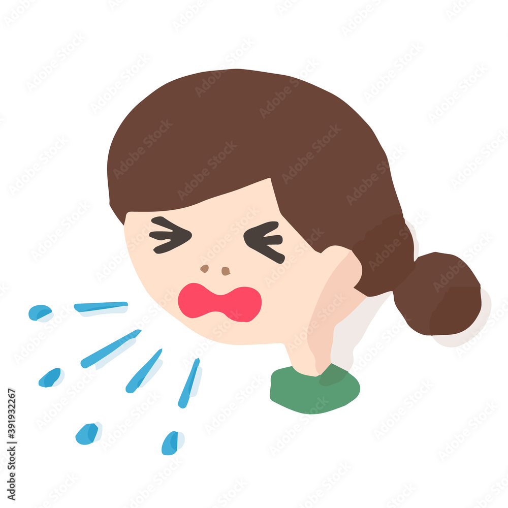 Woman Coughing; Hand drawn vector illustration like woodblock print Woman Coughing; Hand drawn vector illustration like woodblock print