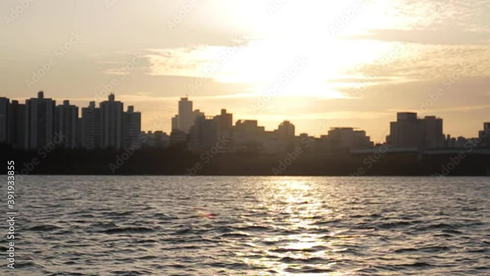 Birds Fly Over Boat at Sunset in Seoul South Korea Birds Fly Over Boat at Sunset in Seoul South Korea