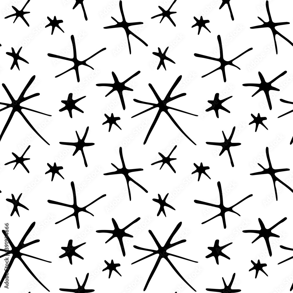 Vector seamless pattern from hand drawn snowflakes in doodle style. Winter, christmas, new year background and texture. Snowfall and night sky Vector seamless pattern from hand drawn snowflakes in doodle style. Winter, christmas, new year background and texture. Snowfall and night sky