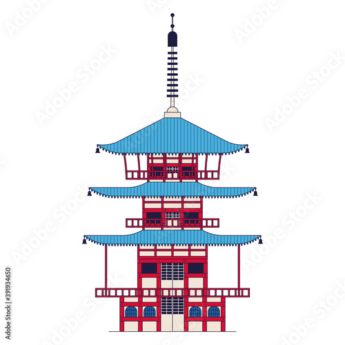 Vector illustration of Japaneese Temple, Chureito pagoda. Outline icon, white background.