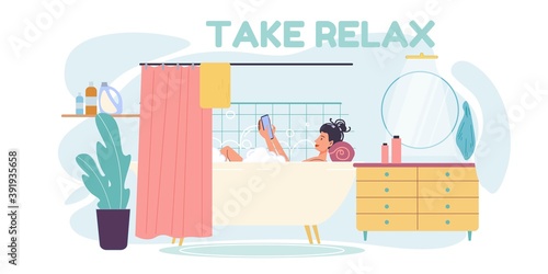 Cartoon flat character surfing internet indoor at home interior - web chat,social networking service,online education,messenger communication,freelance remote work concept