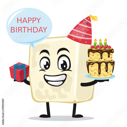 vector illustration of tofu mascot or character celebrate birthday party