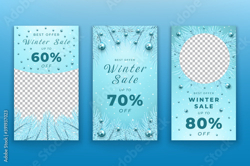 collection of winter Christmas sale instagram stories