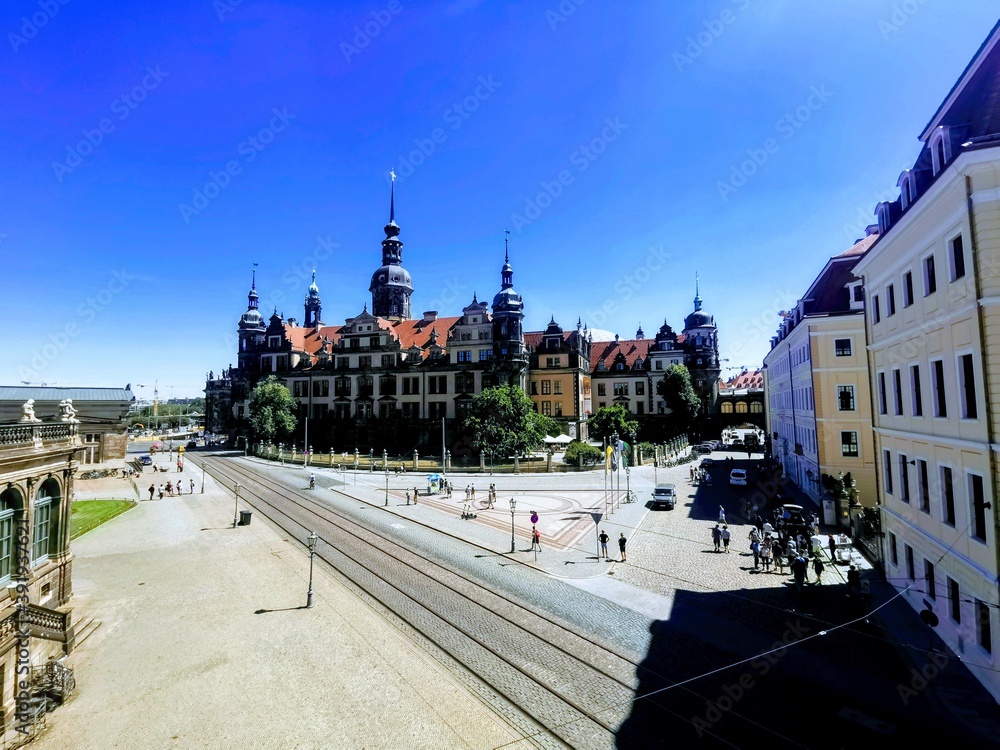 panorama view over a square with historical buildings near Dresden, Germany