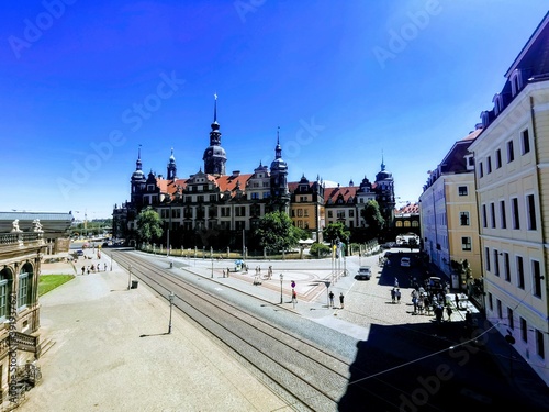 Obraz na płótnie panorama view over a square with historical buildings near Dresden, Germany w salonie