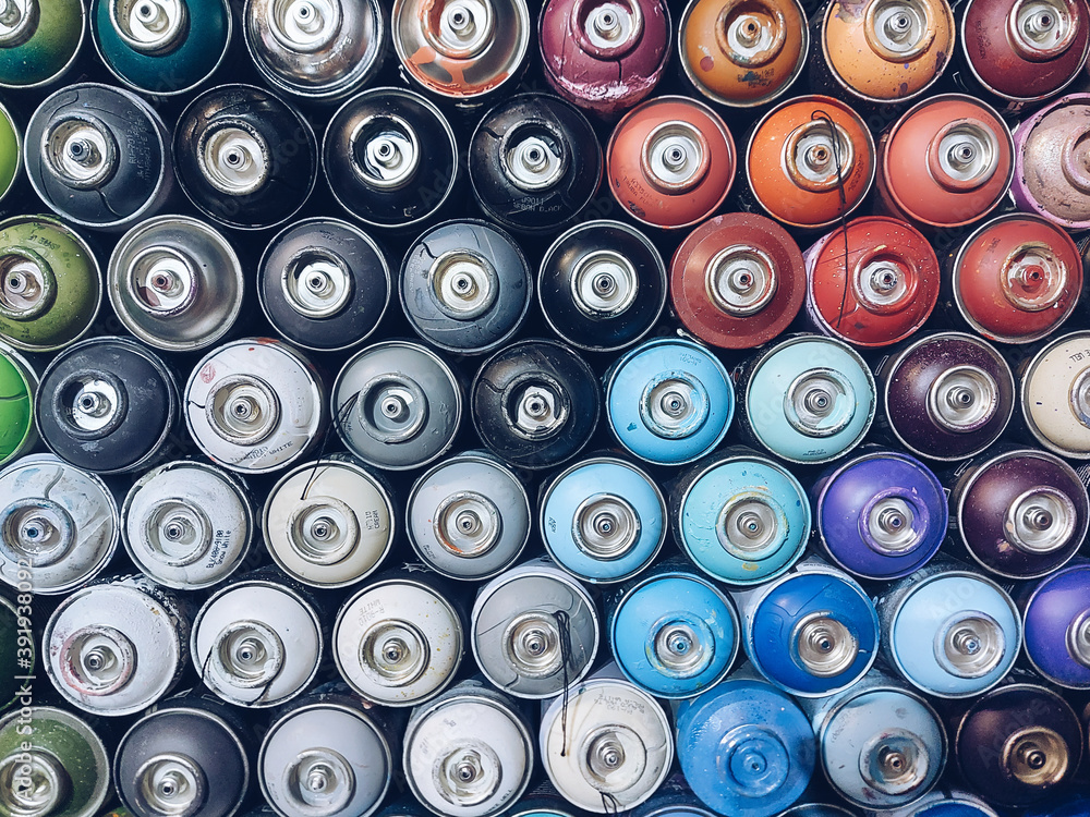 Spray paint dispenser bottles in a row stock background photography. Street  art, graffiti tools. Artistic instruments. Photos | Adobe Stock