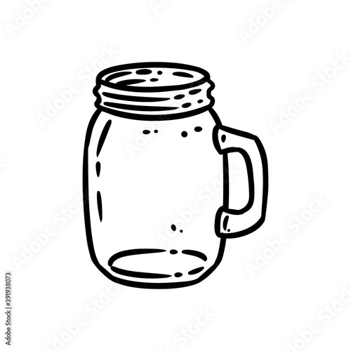 Glass jar doodle image. Kitchen utensil logo. Media highlights graphic icon