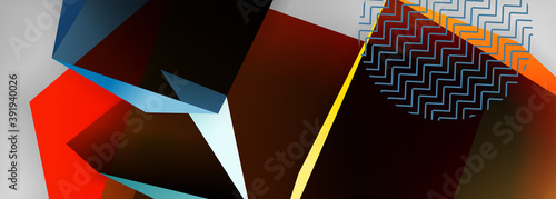 Low poly 3d geometric shapes, minimal abstract background. Vector illustrations for covers, banners, flyers and posters and other