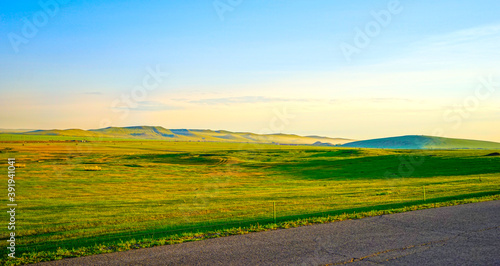 Travel shot, prairie scenery on the roadside