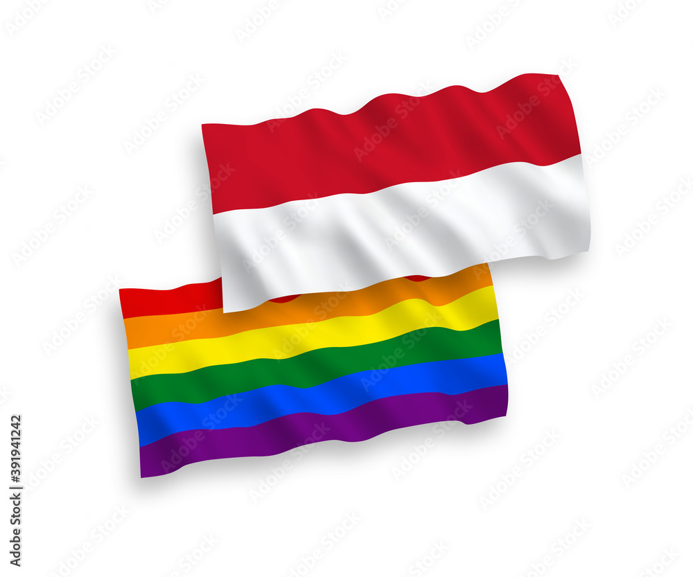 Fototapeta premium Flags of Indonesia and Rainbow gay pride on a white background