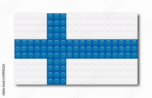 Pixelated Finland flag from plastic construction parts. Vector illustration is isolated on a white background.