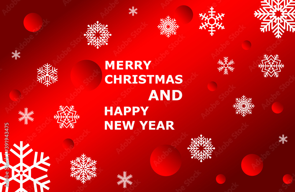 Christmas and New Year typography with Xmas background, winter landscape with snowflakes, light, stars. Merry Christmas card. Vector Illustration Christmas and New Year typography with Xmas background, winter landscape with snowflakes, light, stars. Merry Christmas card. Vector Illustration