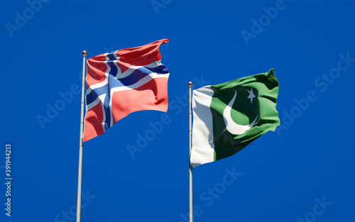 Beautiful national state flags of Norway and Pakistan.