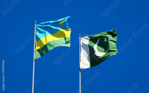 Beautiful national state flags of Rwanda and Pakistan. photo