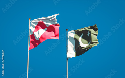 Beautiful national state flags of Greenland and Pakistan.